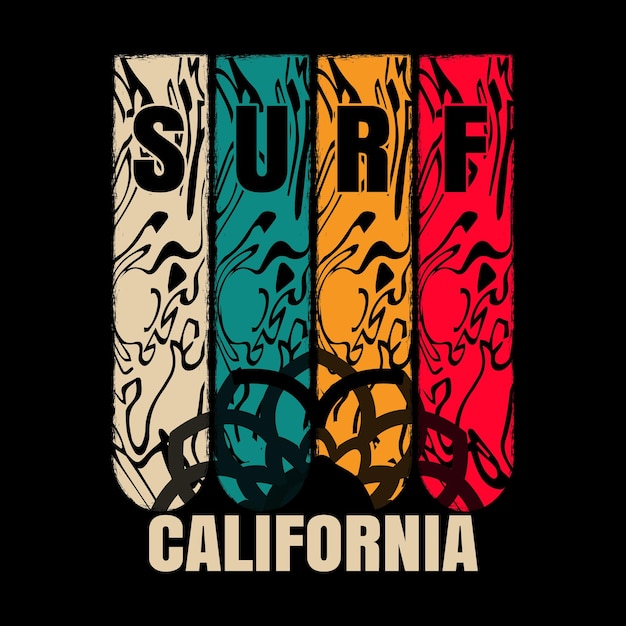 Surf Californie t-shirt élégant et vêtements à la mode design avec des palmiers silhouettes plage d'été