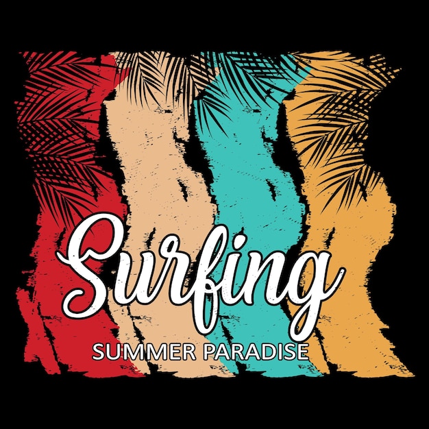 Surf Summer Paradise T-shirt Design Illustration vectorielle