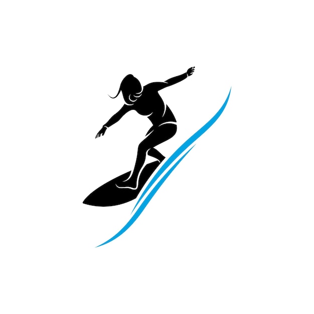 Surfer avec le modèle de vecteur de logo de vague d'eau Symbole d'illustration Conception de silhouette
