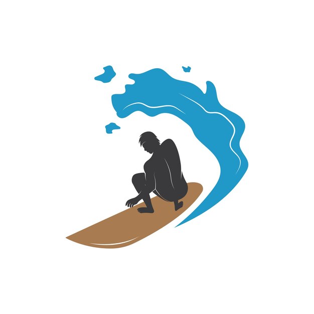 Surfer Avec Le Modèle De Vecteur De Logo De Vague D'eau Symbole D'illustration