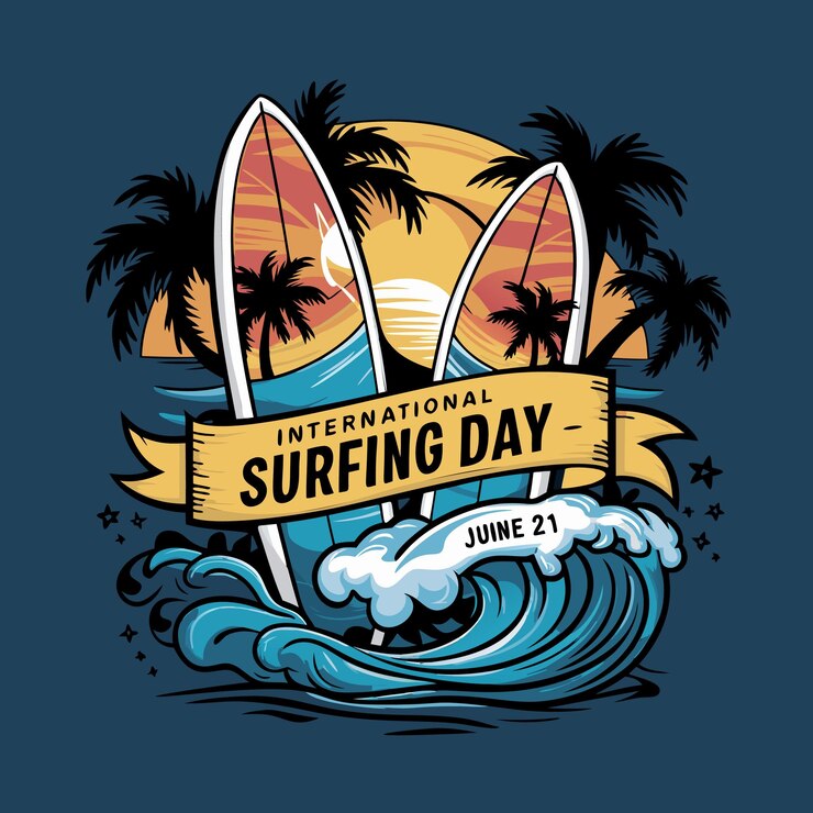 Vecteur surfer sur les vagues en l'honneur de la journée internationale du surf