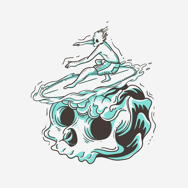 Surfeur de mer effrayant Illustration vectorielle dessinés à la main dans le style de croquis