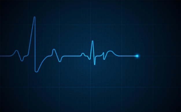 Vecteur surveillance électrocardiographique d'urgence du pouls cardiaque au néon bleu