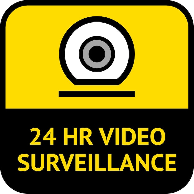 Surveillance Vidéo, Forme Carrée D'étiquette De Vidéosurveillance, Illustration Vectorielle