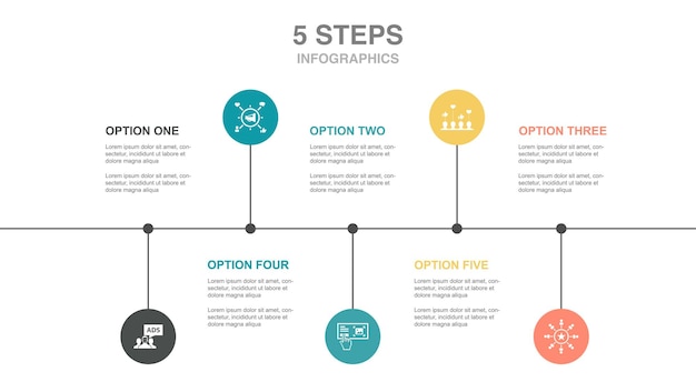 Surveiller le disque dur GPU RAM icônes de souris d'ordinateur Modèle de conception de mise en page de chronologie infographique Concept de présentation créative avec 5 étapes