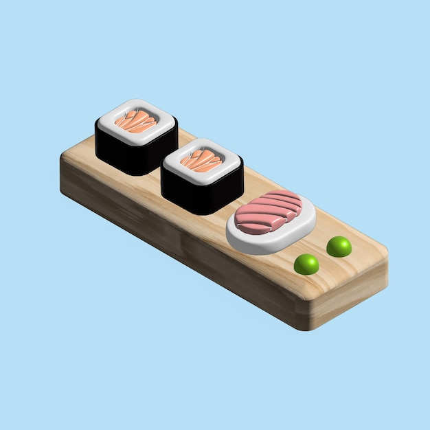 Vecteur sushi 3d avec table