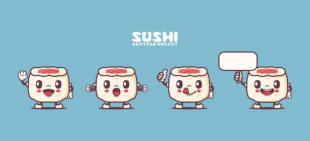 Sushi Dessin Animé Mascotte Cuisine Japonaise Illustration Vectorielle