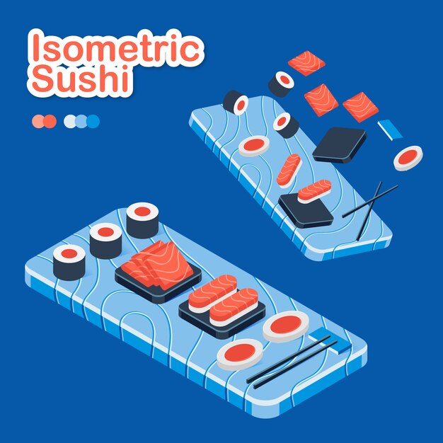 Vecteur sushi isométrique sur plaque