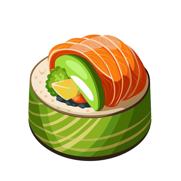 Sushi japonais dans le style des dessins animés sur fond blanc