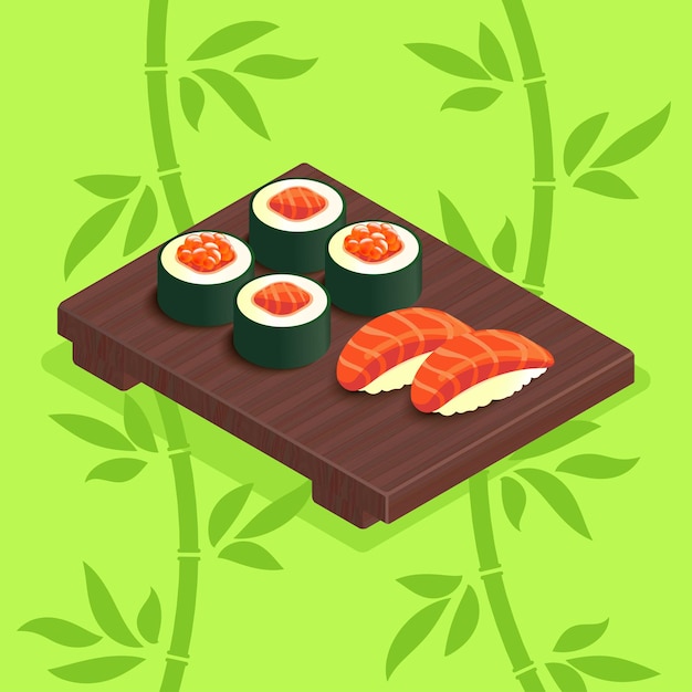 Vecteur sushi et petits pains isométriques