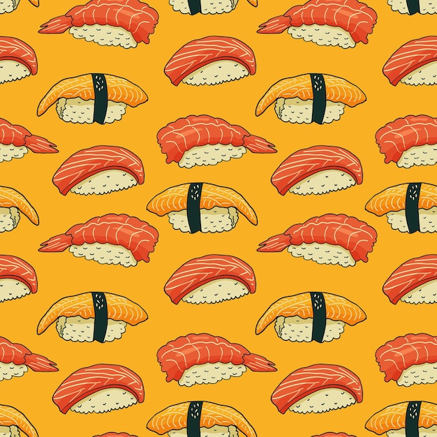 Sushi et rouleaux motif sans couture dans un style rétro Doodle imprimé pour emballer le tissu textile en papier