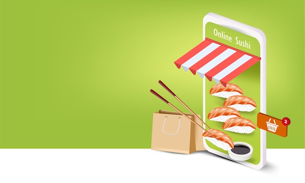 Sushi Avec Sac Et Smartphone Pour La Commande De Sushi En Ligne