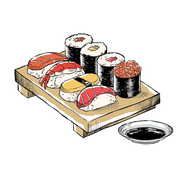 sushi_tracé à la main_japonais_aliment_vecteur
