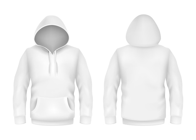 Vecteur sweat-shirt à capuche blanc 3d modèle maquette réaliste sur fond blanc