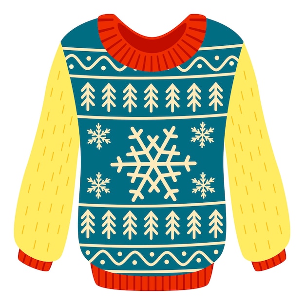 Vecteur sweater avec décor d'hiver icône de vêtements en laine ornée isolée sur fond blanc