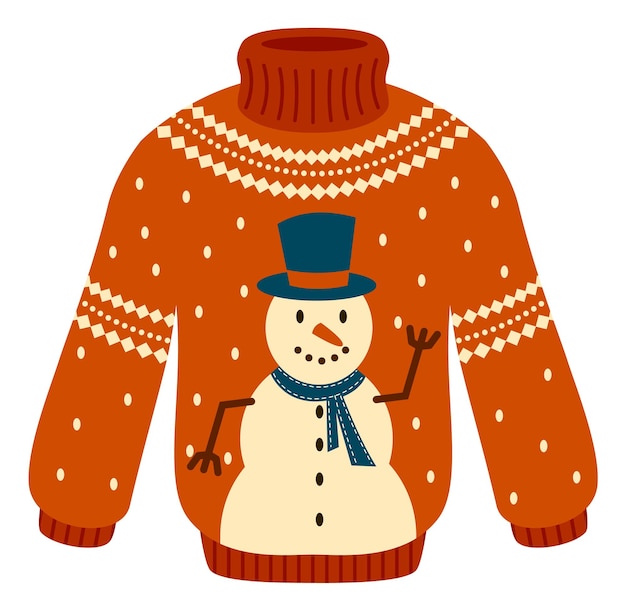 Sweater D'hiver Avec Bonhomme De Neige Icône De Vêtements Tricotés En Laine Isolée Sur Fond Blanc