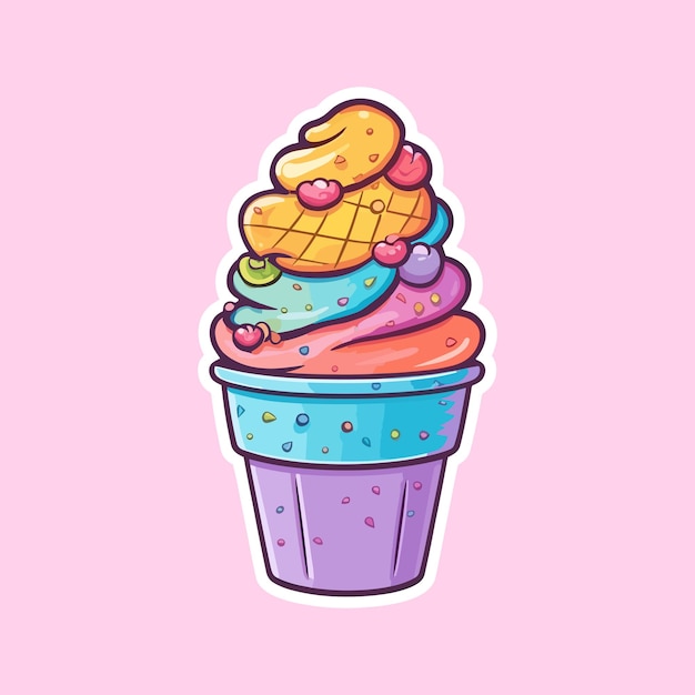 Vecteur sweet delicious rainbow ice cream autocollant concept dessiné main