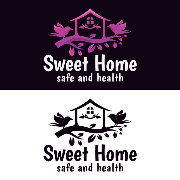Sweet Home Avec Logo Oiseau, Modèle De Vecteur De Conception De Logo Naturel De Cabane Dans Les Arbres