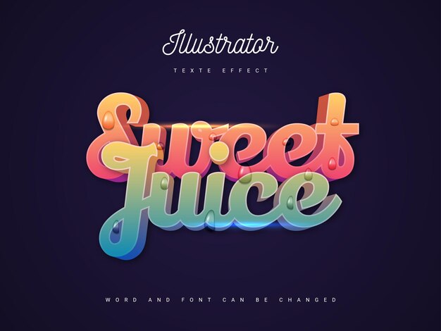 Sweet Juice - Conception De Modèle D'effet De Texte 3d Modifiable Par L'illustrateur