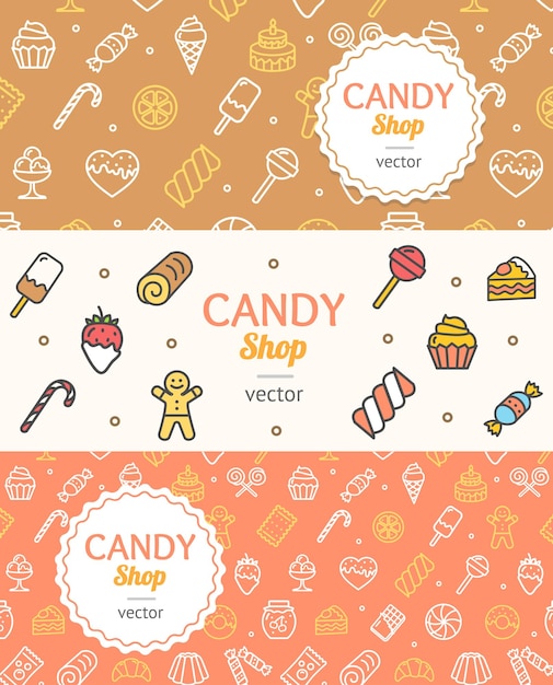 Sweets And Bakery Candy Banner Flyer Horizontal Set Vector