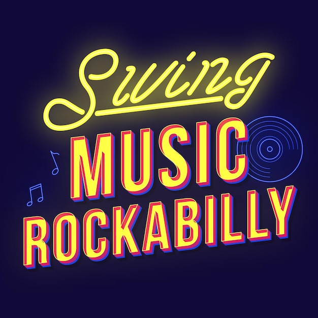 Swing Musique Rockabilly Vintage 3d Lettrage Vectoriel