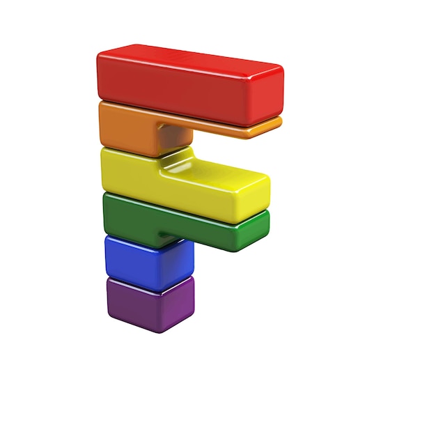 Symbole 3d fait de couleurs du drapeau LGBT lettre f