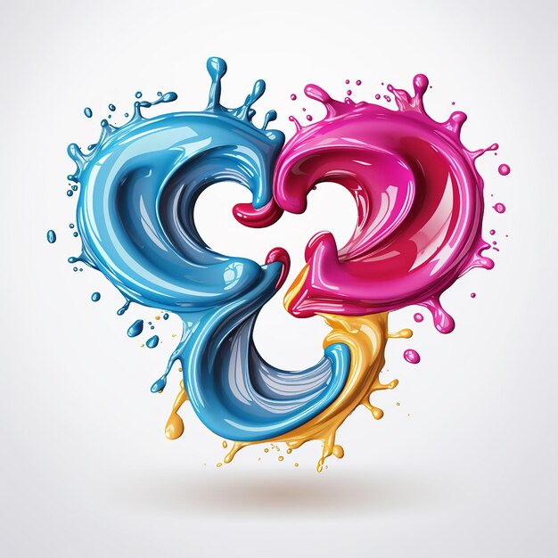 Vecteur symbole 3d pour l'amour 3 couleurs uniques splash vectoriel ultra détaillé