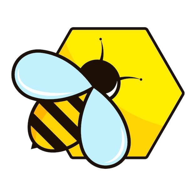 Vecteur symbole de l'abeille rayée et du nid d'abeille jaune