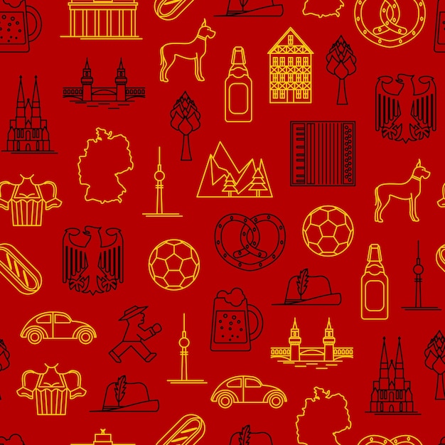 Symbole De L'allemagne Thin Line Seamless Pattern Background Vector