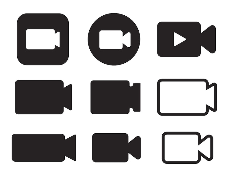 Vecteur symbole de caméra de cinéma ou de télévision noir et contourné