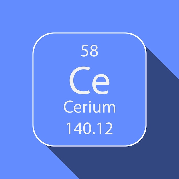 Vecteur symbole de cérium avec ombre portée élément chimique du tableau périodique illustration vectorielle