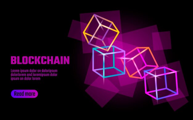 Symbole De Chaîne De Cube Blockchain Sur Code Carré Information De Flux De Données Volumineuses Néon Rose Brillant Tendance Moderne Cryptocurrency Finance Bitcoin Business Concept Vector Illustration Arrière-plan Modèle Art