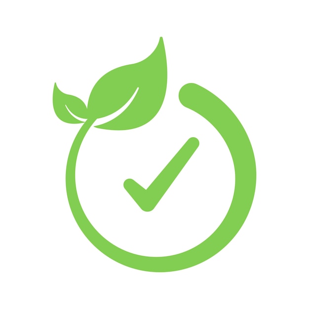 Symbole de coche avec coche verte de cercle de feuille
