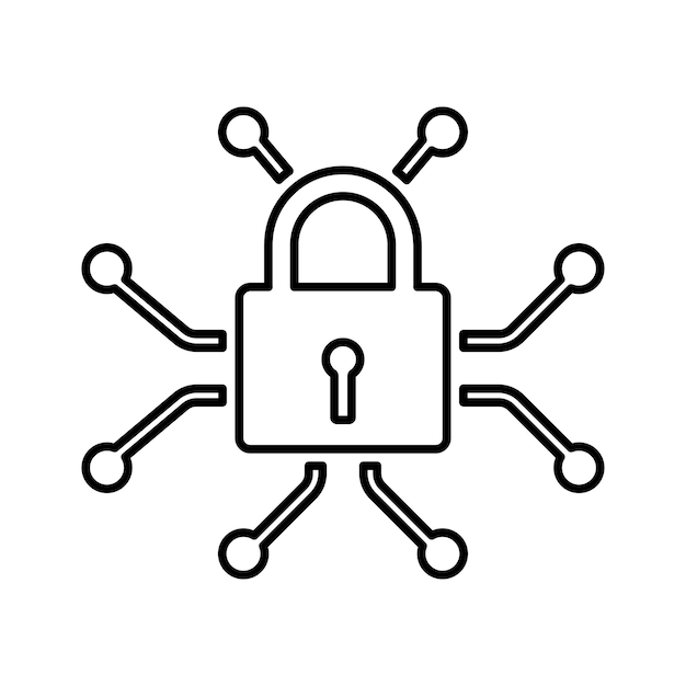 Vecteur symbole de contour de ligne de la connectivité et de la cybersécurité