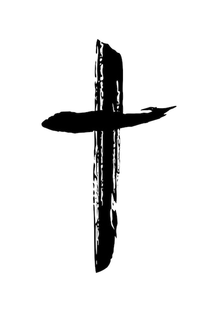 Symbole de croix chrétienne dessiné à la main peint à la main avec de l'encre noire