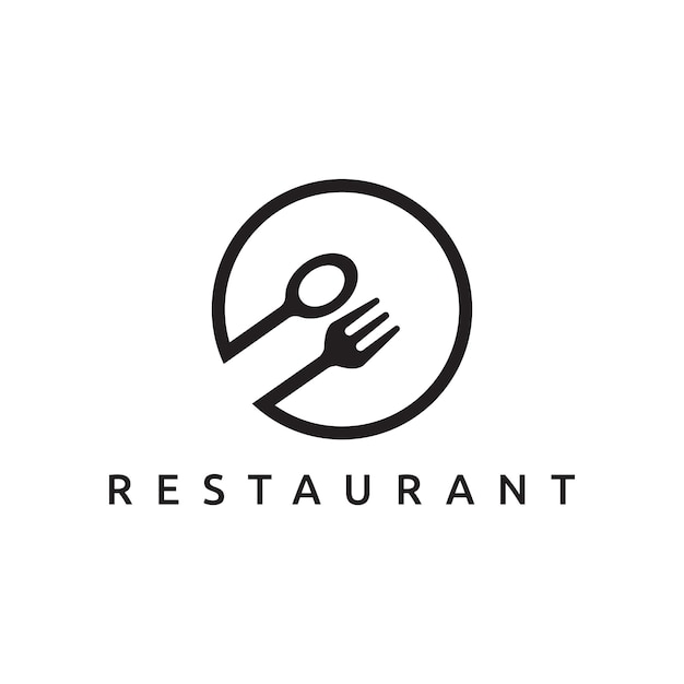 Le symbole de la cuillère et de la fourchette intégré dans le logo de l'équipement de cuisine du restaurant Circle pour les restaurants de luxe