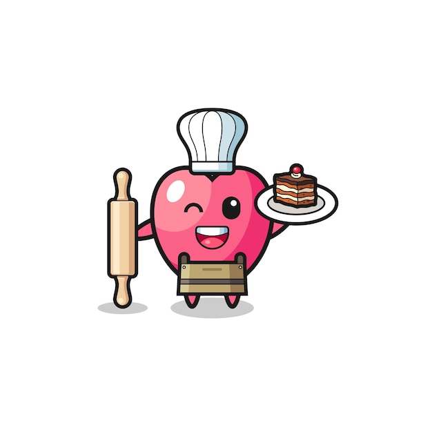 Symbole Du Coeur En Tant Que Mascotte Du Chef Pâtissier Tenir Un Rouleau à Pâtisserie