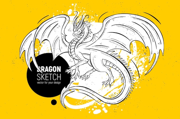 Vecteur symbole du dragon dessiné à la main de l'année 2024 sketch pour l'affiche du calendrier couvre des impressions et d'autres produits