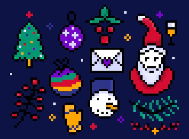 Symbole Du Nouvel An Des éléments De Décoration De Noël Pixel