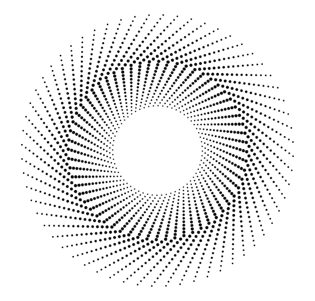 Symbole des éléments de conception Icône modifiable Motif de points hexagone demi-teinte sur fond blanc Illustration vectorielle eps 10 cadre avec des points noirs aléatoires Icône de bordure ronde utilisant la texture des points de cercle demi-teinte