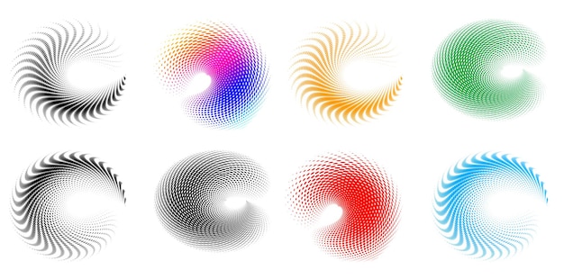 Vecteur symbole d'éléments de conception de jeu motif de cercle de points de cadre de demi-teinte modifiable sur fond blanc illustration vectorielle eps 10 cadre avec des points aléatoires noirs icône de bordure ronde utilisant le texte de points de cercle de demi-teinte