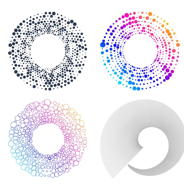 Vecteur symbole d'éléments de conception de jeu motif de cercle de points de cadre de demi-teinte modifiable sur fond blanc illustration vectorielle eps 10 cadre avec des points aléatoires noirs icône de bordure ronde utilisant le texte de points de cercle de demi-teinte