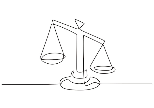 Symbole D'équilibre De Poids Dans Un Dessin Continu D'une Ligne Balance Ou Identité De Droit Isolée Sur Fond Blanc Balance De Justice Tirée De La Main Une Image De La Silhouette Illustration Vectorielle