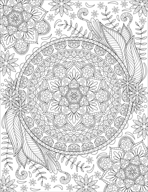 Symbole fleuri symétrique Kaléidoscope dessin au trait incolore géométriquement circulaire égal