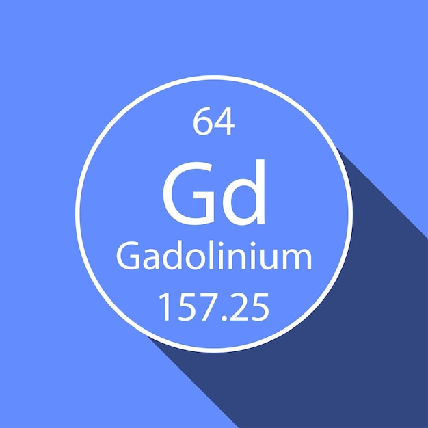 Vecteur symbole de gadolinium avec ombre portée élément chimique du tableau périodique illustration vectorielle