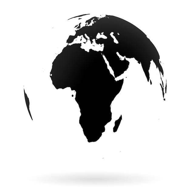 Vecteur symbole de globe terrestre très détaillé, afrique et moyen-orient. noir sur fond blanc.