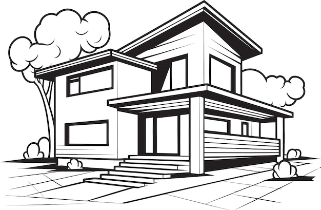 Vecteur symbole d'habitation robuste croquis de maison en gras en format vectoriel marque de contour fort conception de maison épaisse en