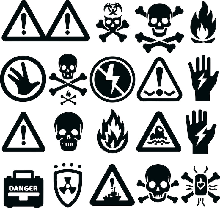 Vecteur symbole d'icône danger icon set vector de silhouette remplie en noir sur fond blanc isolé
