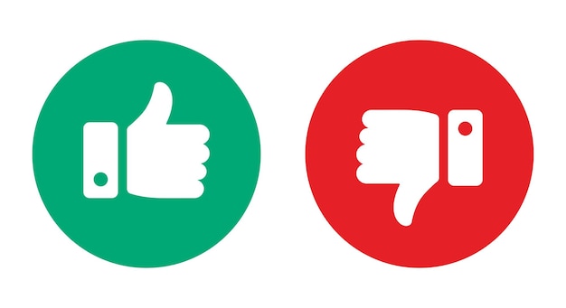 Symbole d'icône du pouce plaisant et déplaisant mis en cercle en vert et rouge pour les médias sociaux