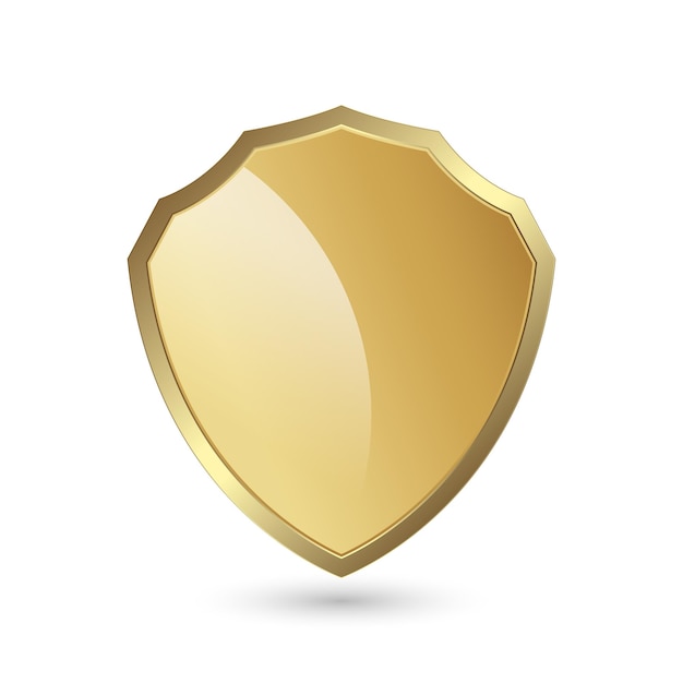 Vecteur un symbole d'icône sécurisé en or et un bouton en forme de défense sur un fond isolé un luxe